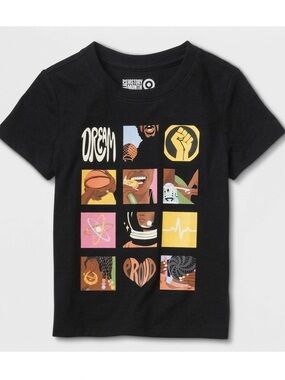 Target Black Short Sleeve Graphic Tee with Multicolor Panel Icons